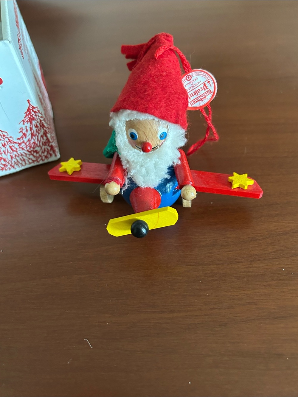 Steinbach Santa Flying Plane Ornament - Red and Yellow